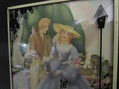 Vintage 1940s Lithograph Reverse-Painted Bubble Glass Silhouette, pair