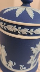 Dark Blue and White Wedgwood Jasperware Lidded Jar Approximately 4 1/2″ tall