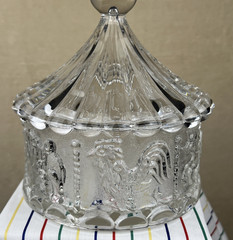 Vtg Goebel W German Lead Crystal Carousel Animals Circus Tent Covered Candy Dish