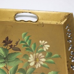 Large Vintage 22.5″ Metal Toleware Tray With Hand Painted Flowers Pilgrim Arts
