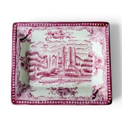 Vintage Old Britain Castles Pink Red Transferware Style Porcelain Trinket Dish
