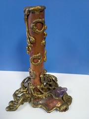 Copa Collection Made in Brazil Brutalist Mixed Metal and Amethyst Candle Holder