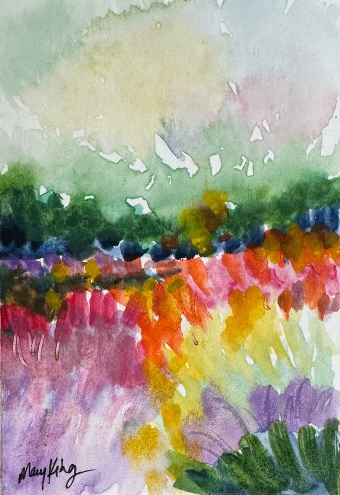 Original Watercolor Painting 2.5″ x 3.5″ ACEO by Mary King – Wildflower Field