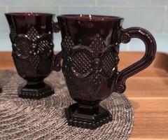 Avon 1876 Cape Cod Ruby Red Glass Footed Mug Set Of 4 Coffee Tea Beautiful 🌹