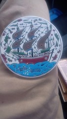 Nassos Keramik Ceramic Art Tile Coaster Hand Made Rodos Hellas Greece Round 6″