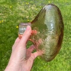 Hand Blown Amber Art Glass Vase Textured Pontil Base MCM Studio Glass
