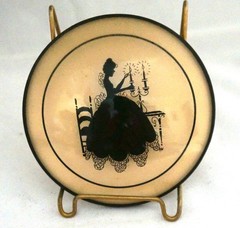 Art Deco Convex Glass Round Silhouette Lady w/ Candleholder