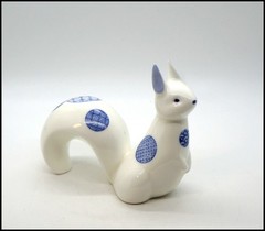 Modernist Noritake Bone China Squirrel Figurine Blue & Gold Japanese Crests 1326