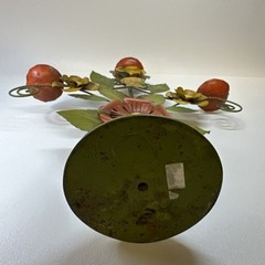 VTG Mid Century Toleware Metal Floral Tree of Life Candlestick 16″