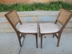 Vintage Stakmore Wooden Folding Chair Cane Back Vinyl Padded Seat