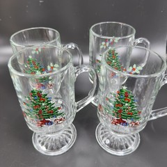 Luminarc Noel 10oz Pedestal Footed Glasses Cups Set 4 New In Box Vintage Decor
