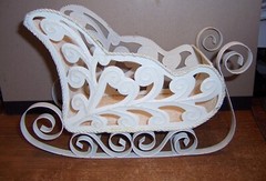 VINTAGE UNBRANDED GLITTERED METAL WHITE SCROLLED SLEIGH