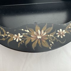 MCM Black Round Tole Curio Hanging Shelf Hand Painted Metal 11.5 x 11.5″