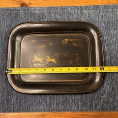 Antique Toleware Tray Hand-painted Metal, Horses & Carriage, Floral, Decor