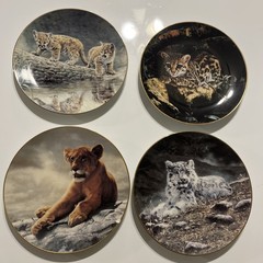 Charles Fracé Wild Innocents COMPLETE Set 4 Plates Lion Tiger Leopard Cheetah