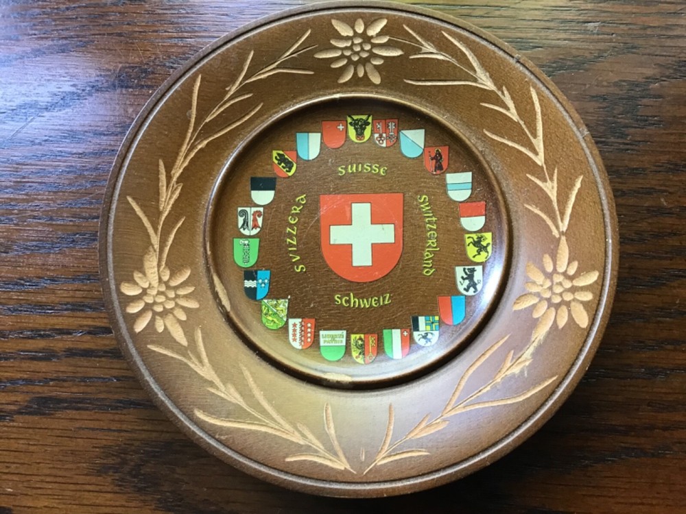 Small Decorative Wooden Dish Wall Plaque from Switzerland