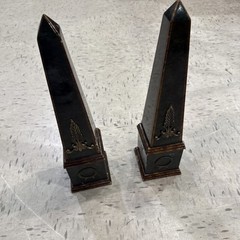 Vintage Neoclassical Green & Brass Obelisks Art Decor