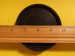 Display stand, 4.25″ diam, Chinese design, soft black, vintage wood, excellent