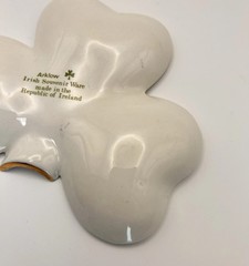 Arklow Shamrock Three Leaf Trinket Dish Tray Gold Trim Made in Ireland