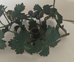 Vintage Large Metal Grapevine & Grapes Italian TOLE Candle Holder Leaves