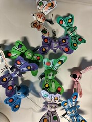 Miniature Wooden Bobble Head Painted Mexican Folk Art BUTTERFLY 3 pieces