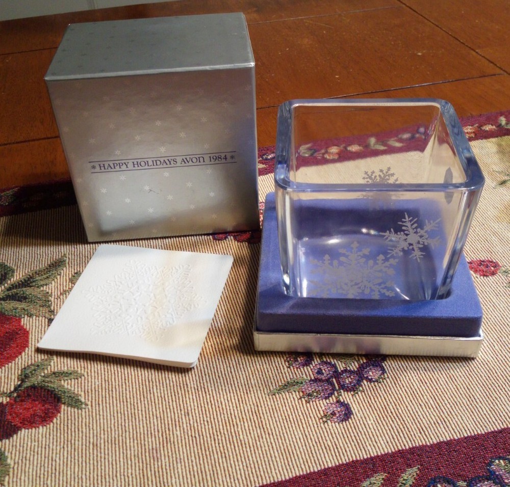 Vintage Snowflakes Etched Square Austria Lead Crystal Candy Dish Candle Holder