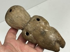 RARE PRE-COLUMBIAN ENGRAVED HUMAN EFFIGY OCARINA / WHISTLE FOUND IN ECUADOR