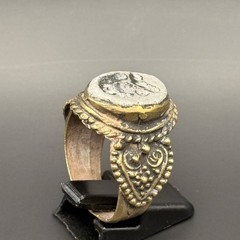 ANTIQUE INTAGLIO KING FACE RING EGYPTIAN ENGRAVED BRONZE RING SIGNET ROMAN 8.75