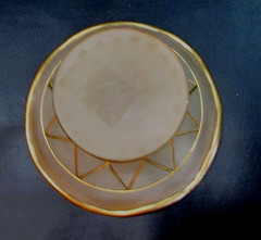 Small 3×5 Heavy 10+ oz Frosted Glass Hand Painted Gold Pedestal Old Compote Dish