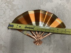 Vtg HOMCO Solid Copper Fan Plaques Set of 3 In Original Box MCM