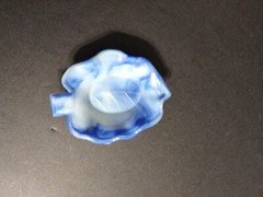 VINTAGE 3 AKRO AGATE Blue Slag Glass Leaf, Shell & Corncopia Shape