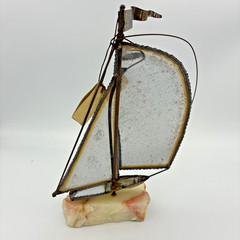 Vintage John DeMott Sailboat Sculpture Onyx Brass Copper MCM California Art