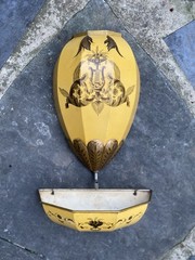 Antique French Tole Metal Lavabo Wall Fountain Basin Handpainted