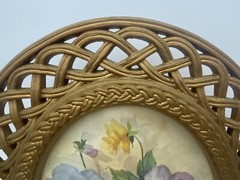 Homco Gold Lattice Frame Fran Anderson Vintage Floral Print Cottagecore Frame