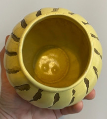 Vintage Hand Made Ceramic Yellow & Gold Globe Vase Marked E-45 Made in USA Decor