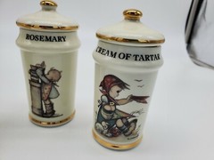 3 1987 Vintage MJ Hummel Porcelain Spice Jars AG Cham Switzerland Thyme Rosemary