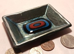 ’60s MCM ITALY vtg enamel ring dish arts & crafts copper laurana blue eye coin