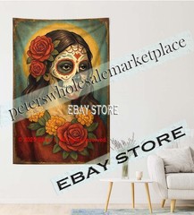 Sugar Skull Woman Rose Gothic Fantasy Tapestry living room 59X82 in