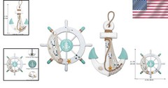 11″ Wooden Ship Wheel & 13″ Anchor Wall Art – Perfect Nautical Home Decoration