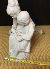 Porcelain Parian Ware Mother & Child Figure Reading Night Light White Works