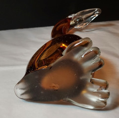 Unique Pair of Murano Hand Blown Swans/Ducks in Amber Tones and Bubbled Design