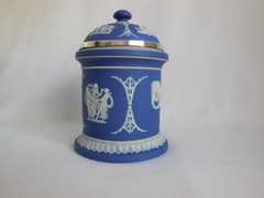 Antique Wedgwood (only) Blue Dip Jasperware & Silver Plate 6″ Tall Tobacco Jar