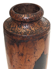 Large Art Nouveau Pokerwork Vase, 30 cm, Gumleaves