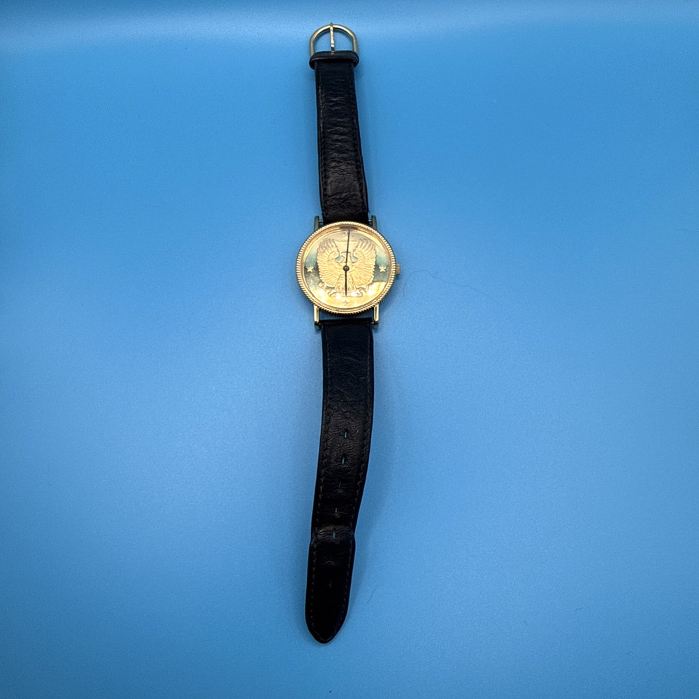 Franklin Mint Eagle SWISS Watch Stainless Steel Back 1988 Original Strap “AS IS”