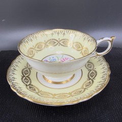 Antique Paragon Cabbage Rose Tea Cup and Saucer Set Heavy Gold Pattern England