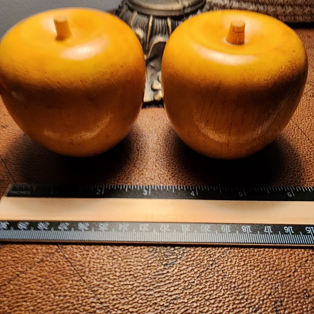 Vintage 2 WOODEN Golden APPLEs Hand carved hand painted Unbranded Beautiful