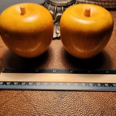 Vintage 2 WOODEN Golden APPLEs Hand carved hand painted Unbranded Beautiful