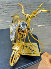 KG & C GOLD-PLATED MOTORCYCLE “CLEAR SWAROVSKI CRYSTAL” ORNAMENT/FIGURINE-W/TAG
