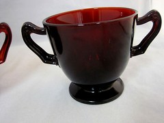 Ruby Cranberry Red Glass Sugar Creamer Tray Un-Matched Design