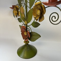 VTG Mid Century Toleware Metal Floral Tree of Life Candlestick 16″